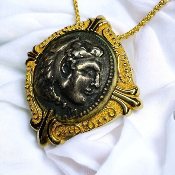 14k Gold Ancient Alexander The Great Coin Necklace 16" Etruscan Revival 7.2g - Picture 10 of 16